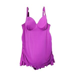 Torrid Purple Swim Dress Underwire One Piece Swimsuit 3 3X Ruched Ruffle Hem‎